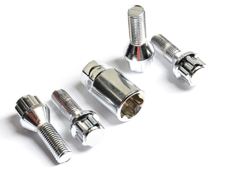 Security bolts for aluminum rims M14x1.5 / 28mm / sphere / chrome / K17/19